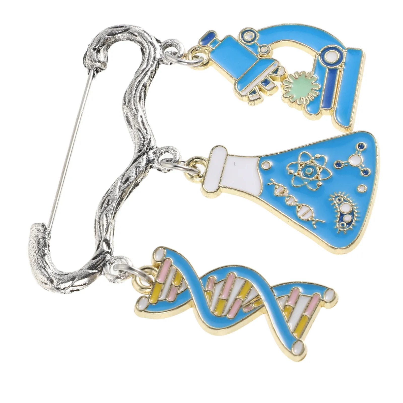 DNA Science Brooch Microscope Beaker Biological Lapel Pin for Backpacks Caps Lab Party Accessories