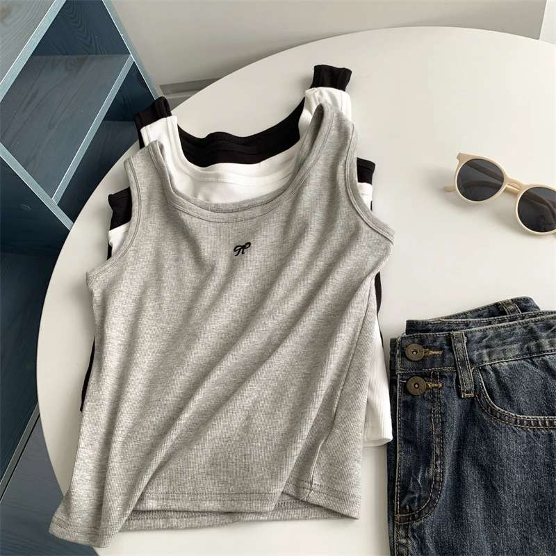 特大 300 ポウ ベーシック ストライプ ノット刺繍 スベル ベスト レディース ストラップ スポーツ トップ サマー アウター