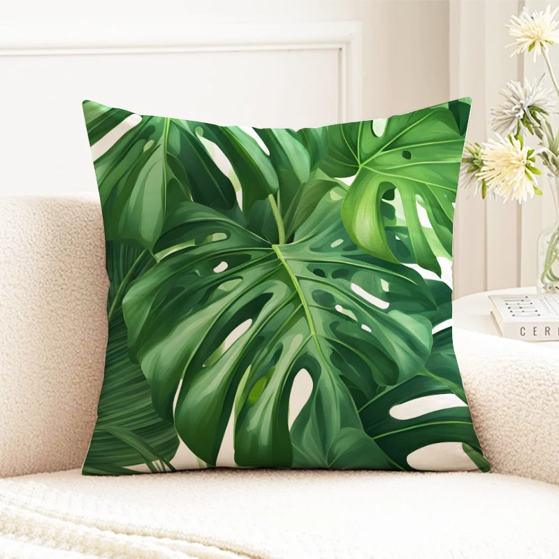 

Tropical Monstera Leaf Pillow Cover, Green Plant Print Decorative Cushion Case for Sofa Bedroom, Home Decor Accent Pillow