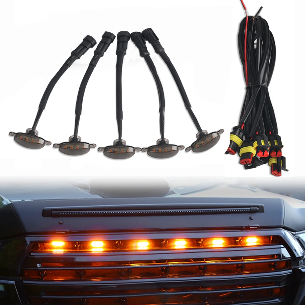 Universal 12V LED Front Grille Lights With Fuse Yellow DRL Light Exterior Parts Car Accessories Eagle Eye Style Lights For Ford