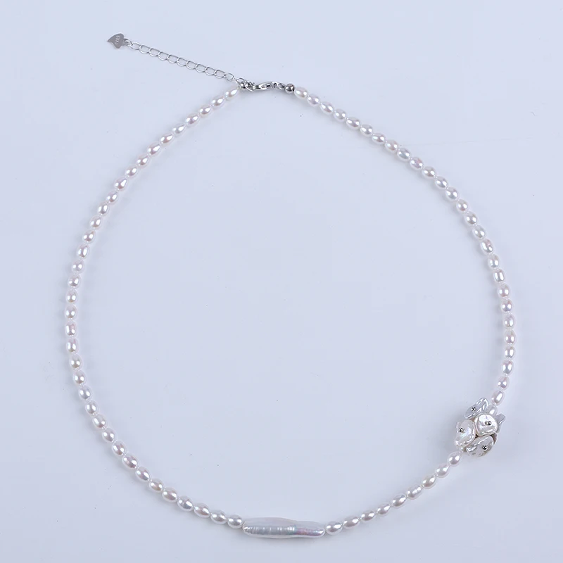 

High Quality 3-4mm White Rice Baroque Keshi Freshwater Pearl Choker Necklace Jewelry