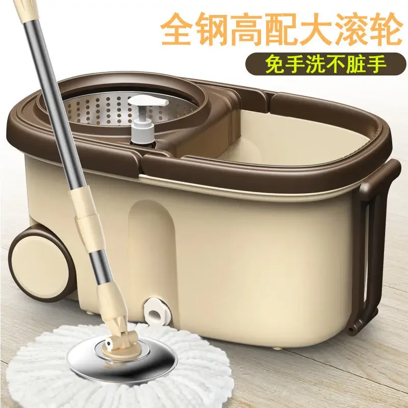 Rotatable Stainless Steel Basket Bucket 5 Mop Heads 360 Degree Reinforcement Rod Metal Plate Home Cleaning Tools with Wheels