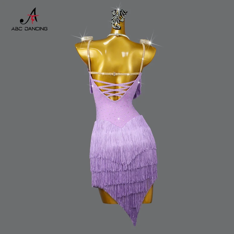 2024 New Latin Dance Fringe Dress Women Midi Competition Costume Sexy Girl Party Skirt Clothes Wear Cha-Cha Line suit Customized