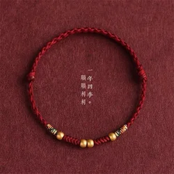 Hand Braided Copper Beads Red Rope Lucky Bangles Anklets Size Adjust Handmade Couple Bracelet Ethnic Original  Accessory