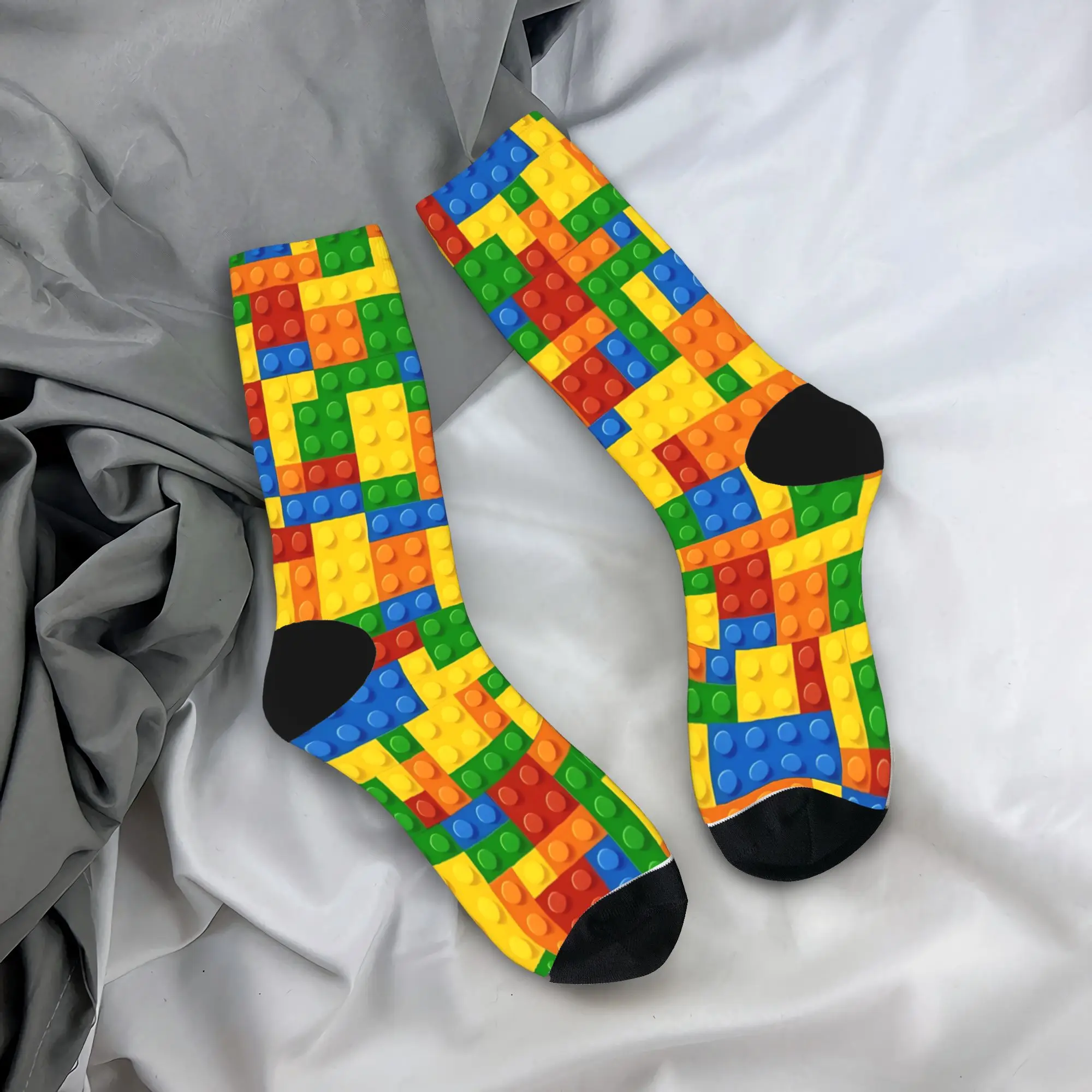 Vertical Primary Color Building Blocks Pattern Socks Winter Stockings Funny Men's Medium Soft Socks Printed Outdoor Anti Socks