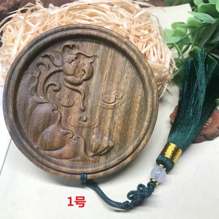 Green Sandalwood Carved Dragon Phoenix Lotus Beauty Vintage Round Makeup Mirror Portable Outdoor Compact Cosmetic Hand Mirror