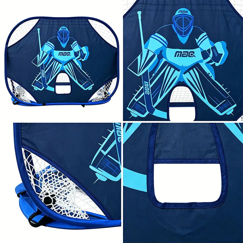 Black Blue Foldable Human Shape Hockey Goal, All-in-one for Floor & Street Hockey Training