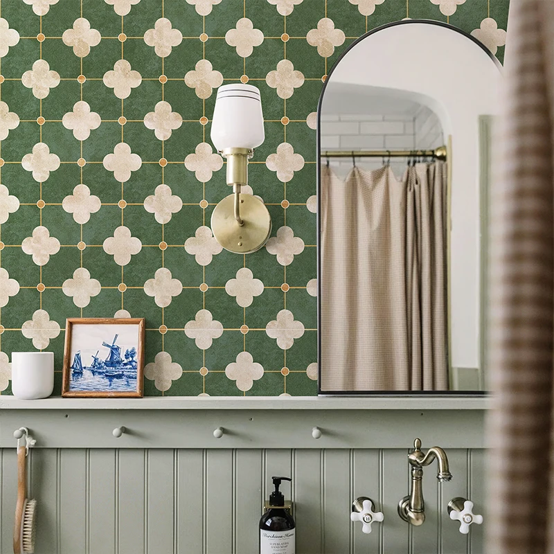 Classic Green Floral Wallpaper Self-Adhesive PVCWaterproof For Kitchen Bedroom Cabinet Home Decoration