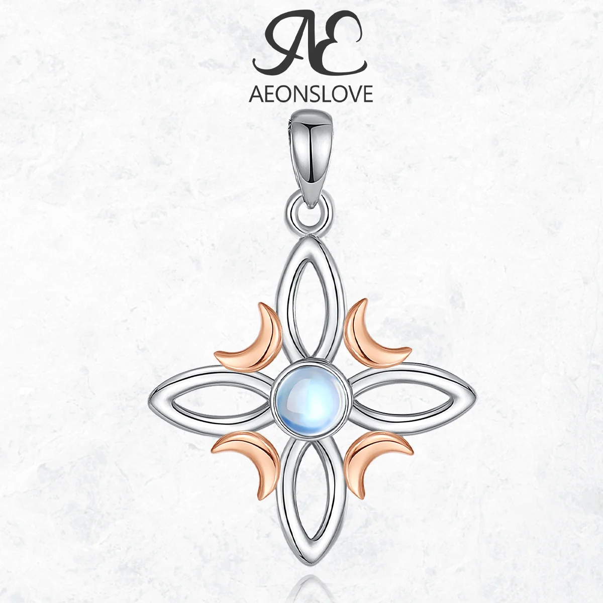 AEONSLOVE 925 Sterling Silver Witch Knot Necklace Moonstone Triple Moon Goddess Pendant Wicca Pagan Jewelry Party Gift for Women