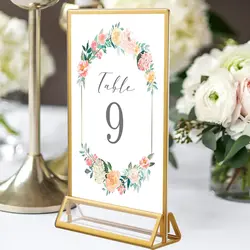 A5 148x210mm Double Sided Gold Acrylic Table Numbers Sign Holder Wedding Photo Picture Frame Menu Paper Display Stand