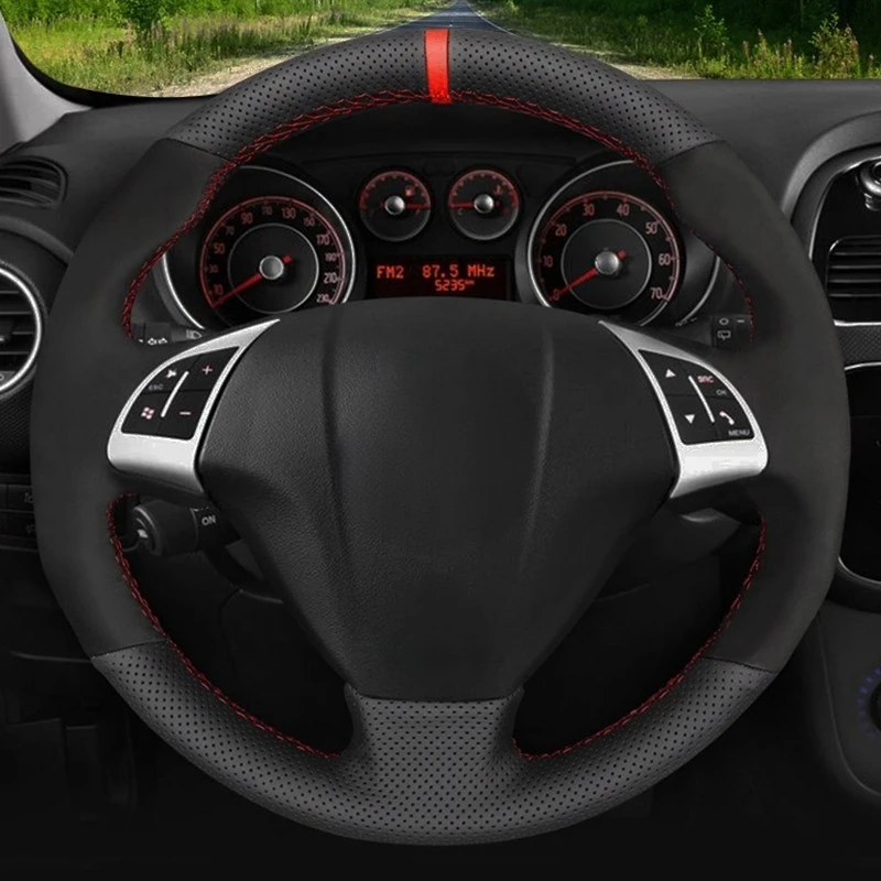 Car Steering Wheel Cover Black Genuine Leather Suede For Fiat Punto Bravo Linea 2007-2019 Qubo Doblo 2008-2015 Grande Punto