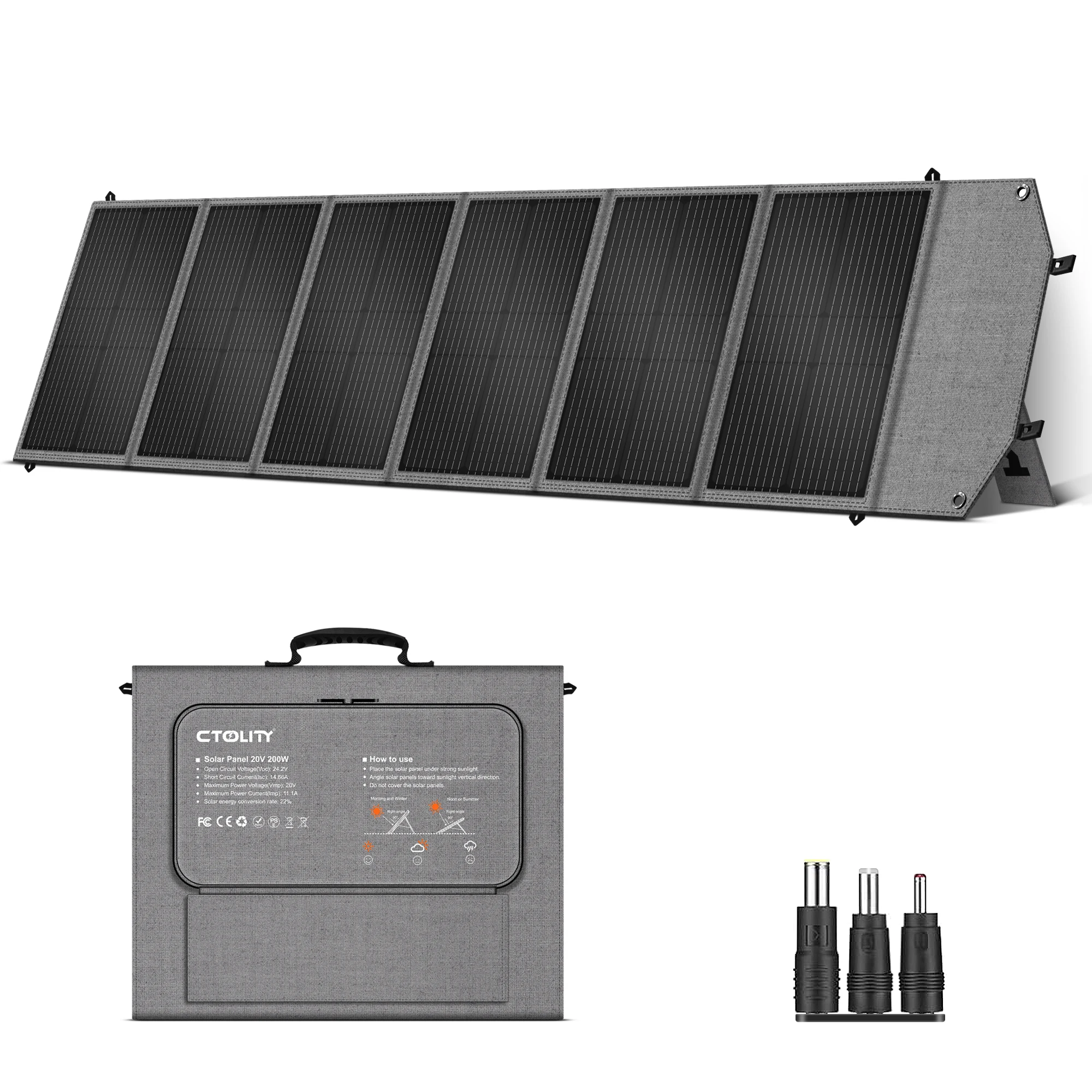 CTOLITY SP200 200W 20,5V Tragbares Solarpanel PET+600D Material Geeignet für Outdoor-Solarstromgeräte-Sets