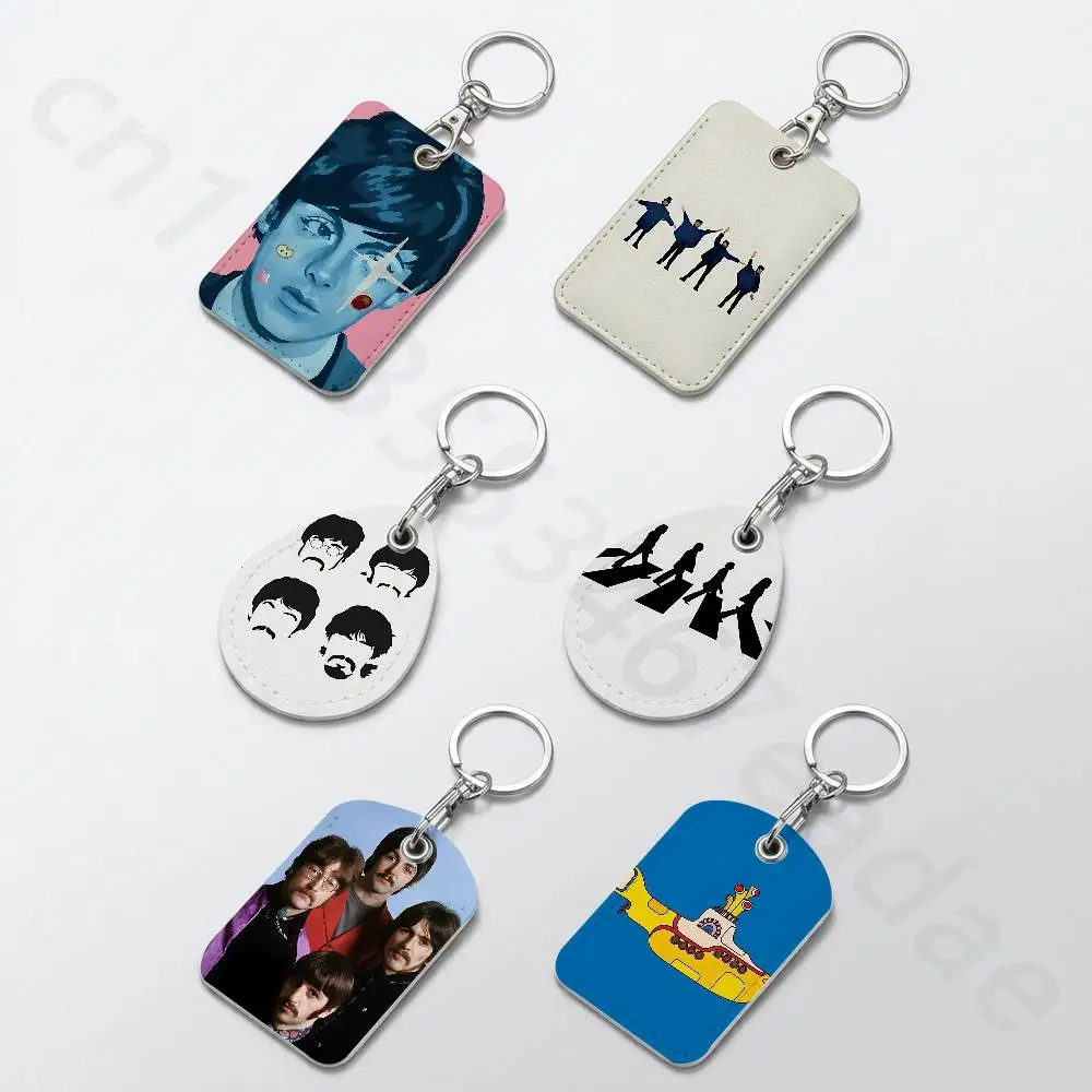 The B-Beatles Band  Rectangle Card Case Keychain Access Card Bag Key Tag Ring Leather Card Holder Key Ring Access