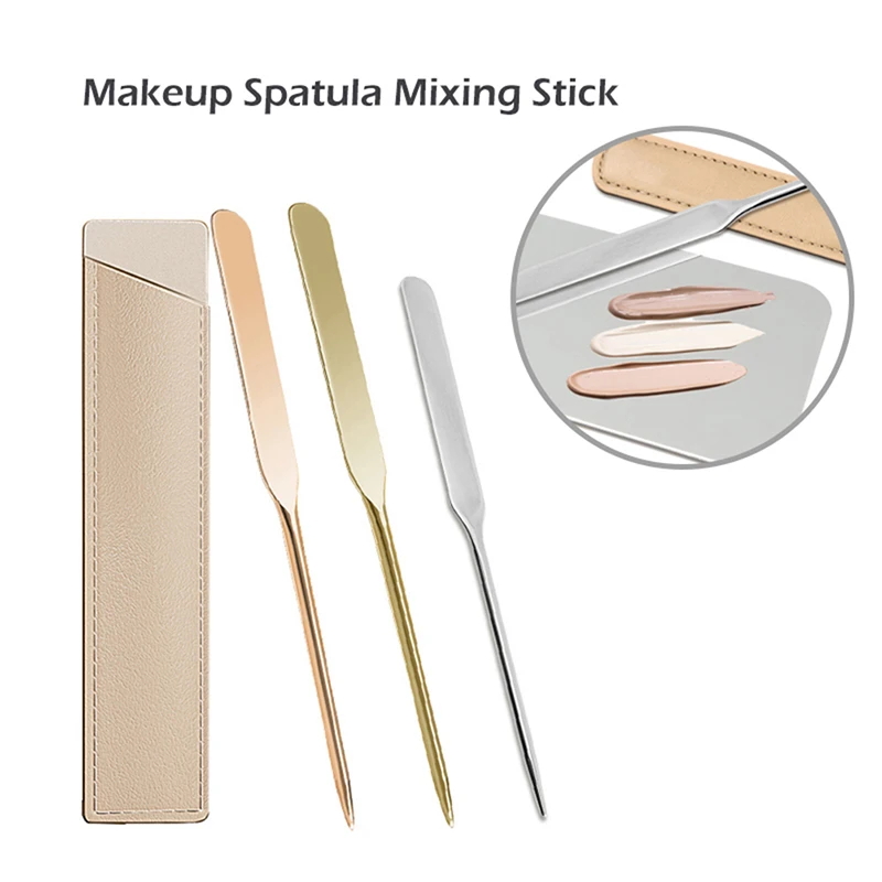 Stainless Steel Double Head Makeup Toner Spatula With PU Bag Mixing Stick Foundation Cream Mixing Cosmetic Tools