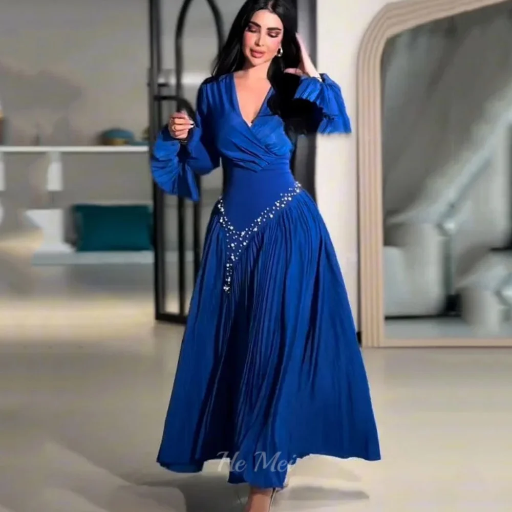 

Customized Prom Dresses V Neck A Line Beading Evening Dress Elegant Long Sleeve Party Gowns New Vestidos De Novia