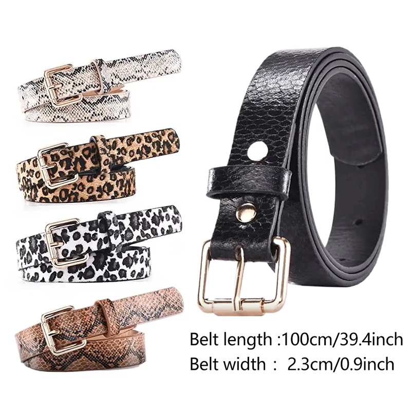 PU Leather Leopard Snake Print Slim Belt For Women Snake Patterned Wide Leopard Patterned Decorative Gold Buckle Versatile Belt