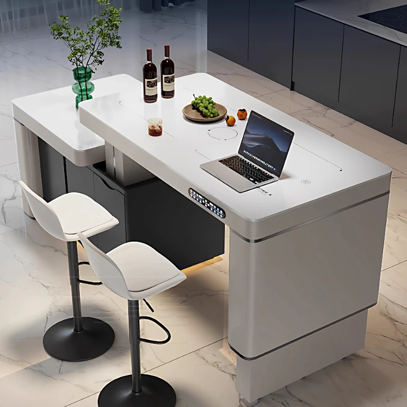Intelligent Lifting and Retractable Flush Island Dining Table Integrated Multi-functional Household Rock Slab