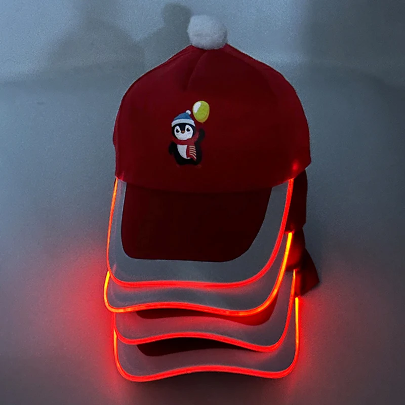 2025 Christmas Cartoon LED Luminous Hat Glowing Baseball Cap Men Women Winter Light Up Hat Costume Decor