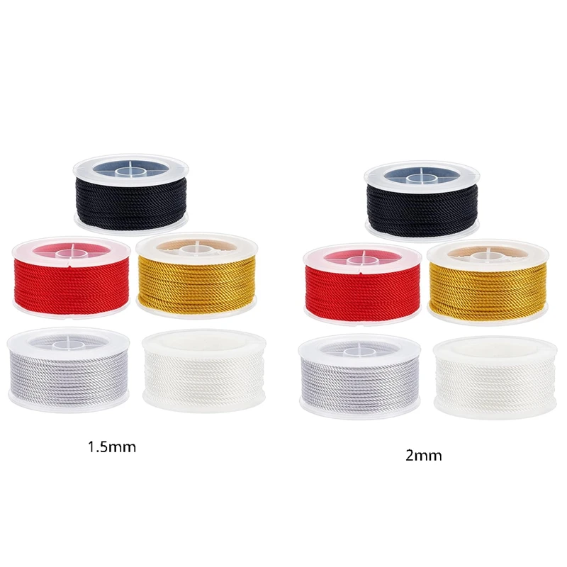 Twisted Nylon Cord 3-Ply Satin Nylon Trim Cord Macrame Thread String Cord Braided Beading Cord,5 Colors