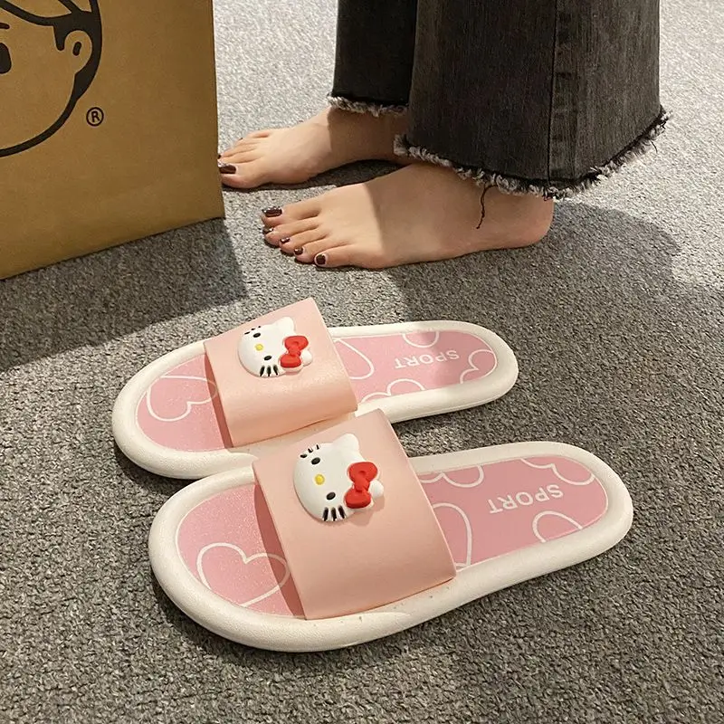 Kawaii Sanrio Hello Kitty Summer Thin-Soled Slippers Anime Cartoon Non-Slip Soft Indoor Beach Light Cute Girl Shoes