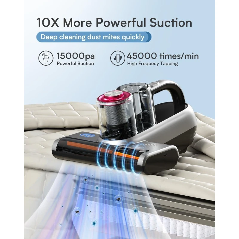 Bed Vacuum Cleaner with Dust Sensor, Anti-Allergen Mattress Vacuum Cleaner Suction  Handheld Vacuums for Dust  Pet Hair