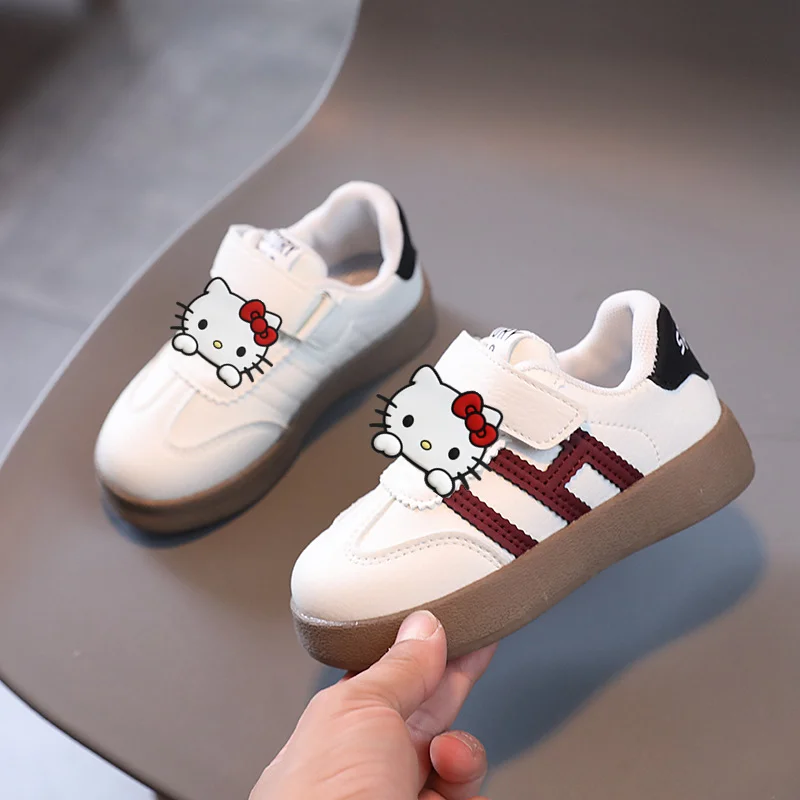

Sanrio hello kitty, повседневная обувь, кожаная дышащая спортивная обувь на мягкой подошве, весенне-осенняя легкая обувь для мальчиков и девочек, кроссовки