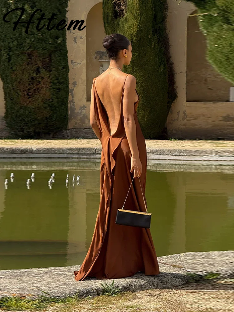 فساتين نسائية أنيقة سبليت الصلبة ساحة طوق عارية الذراعين أكمام فستان طويل أنثى الصيف موضة الحفلات المسائية فساتين #2