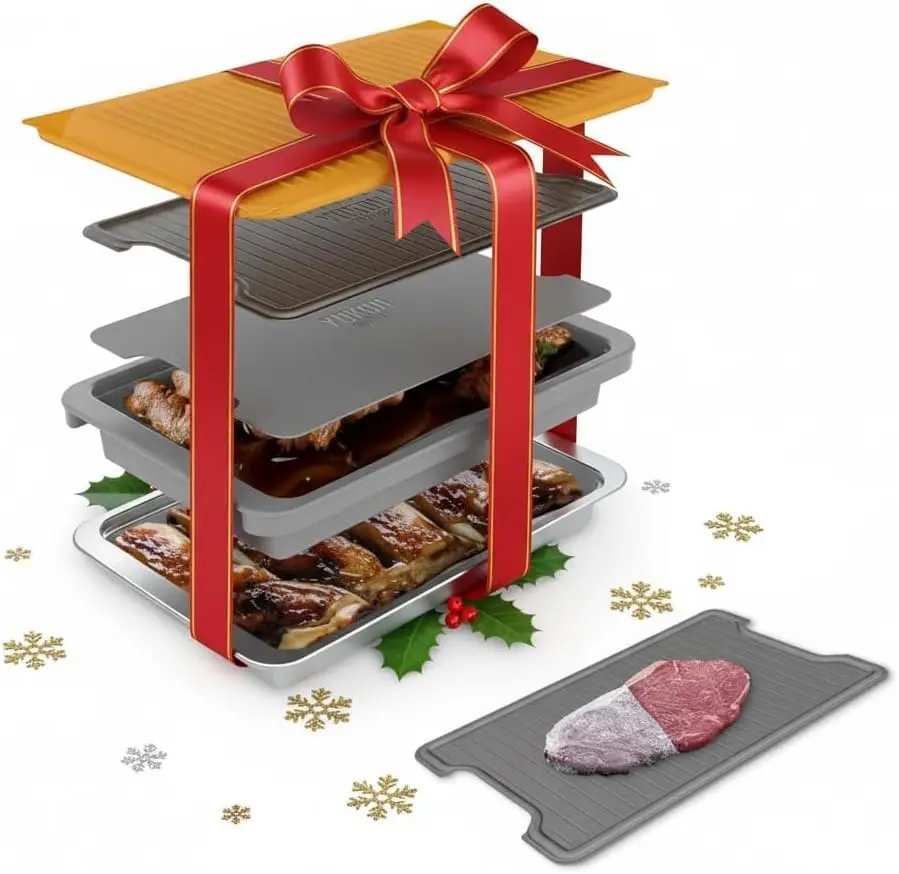 

Премиальный набор для подготовки к барбекю: пластиковый контейнер, поднос из нержавеющей стали, алюминиевый поднос для размораживания и разделочная доска