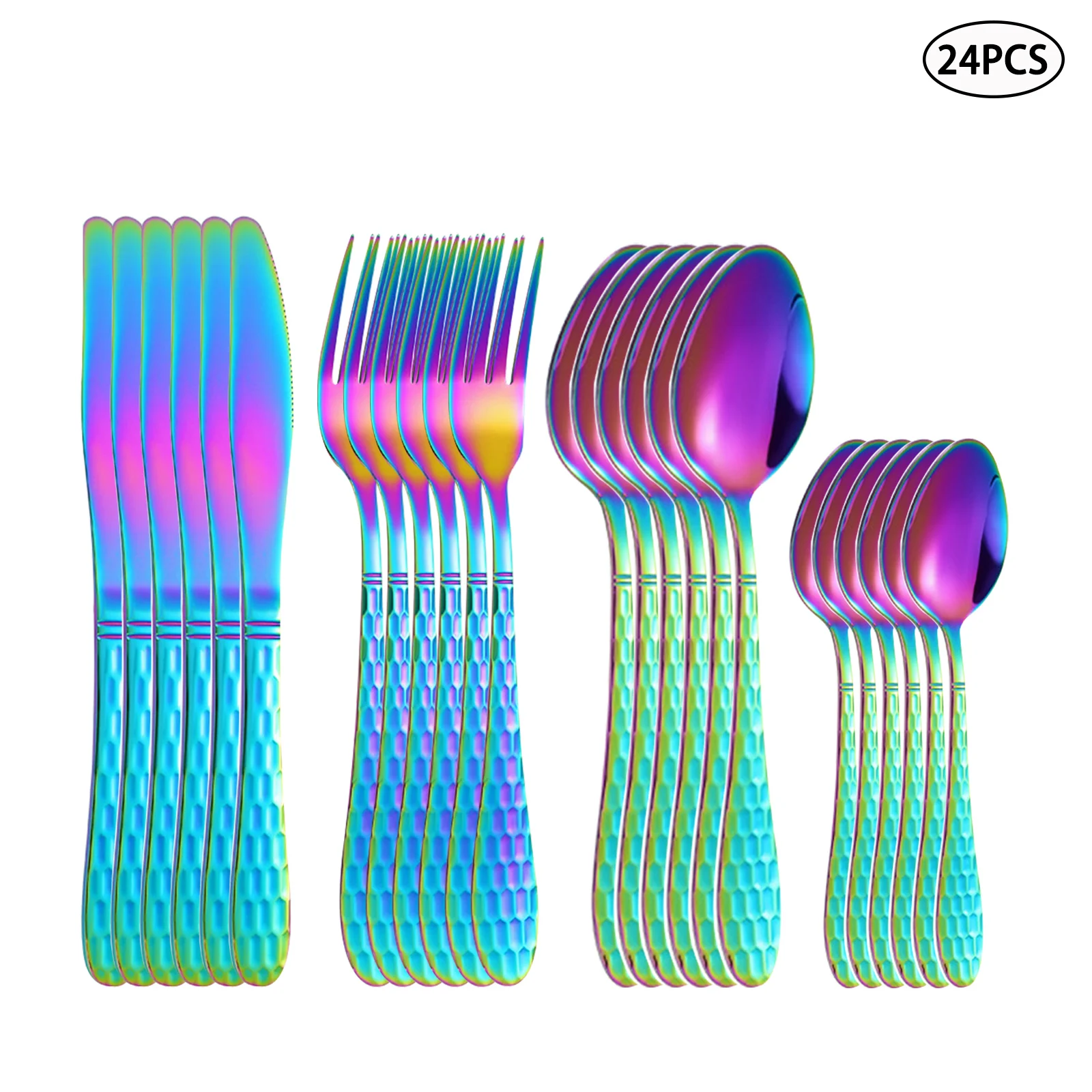 Juego de vajilla de colores de acero inoxidable, cuchillo para carne, tenedor, cuchara, adecuado para restaurante occidental familiar, 4/6/16/24 Uds.