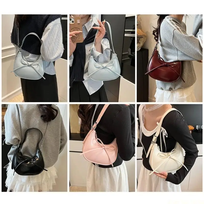 

X90D Women Bag Sweet Bows Shoulder Bag Simple Underarm Purse PU Leather Crossbody Bag Armpit Bag Commuting Bag for Everyday