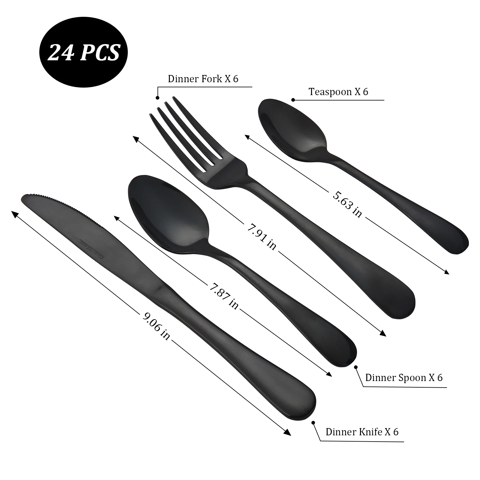 Set sendok garpu Stainless Steel 24 buah, untuk 6 orang-set peralatan makan perak, Set peralatan makan termasuk pisau sendok garpu