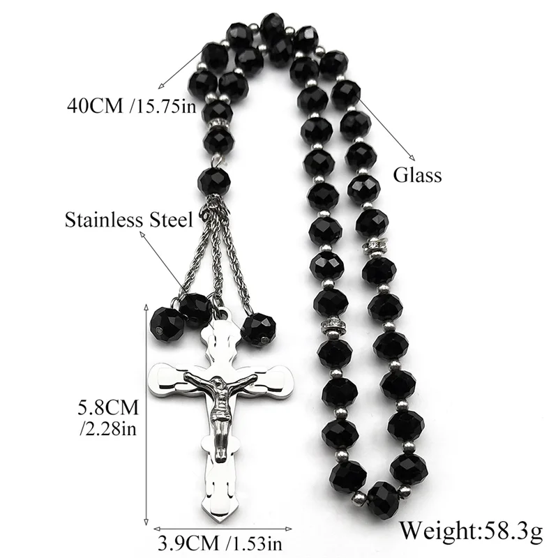 كريستيان يسوع الصليب الصليب سيارة قلادة للنساء الرجال الفولاذ المقاوم للصدأ الذهب اللون الزجاج سبحة صلاة سلسلة سيارة تميمة المجوهرات