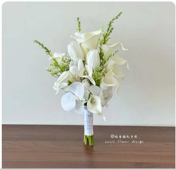 

White calla lily bride diy wedding photo props engagement bouquet Korean artificial flowers HOT handmade.