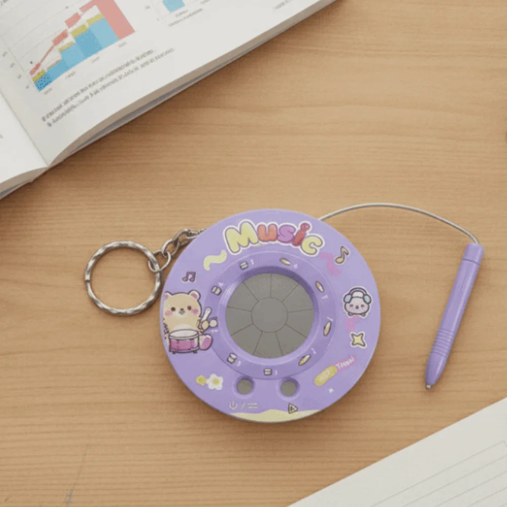 Round Recording Electronic Drum Keychain Cartoon Sounding Electronic Piano Drum Keychain Playable Interactive