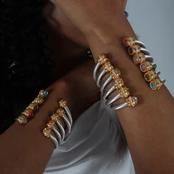 Silver Color 316L Stainless Steel Bracelets For Women No Tarnish Multicolor Zircon Women's Charm Bracelet Ladies Cuff Bangles