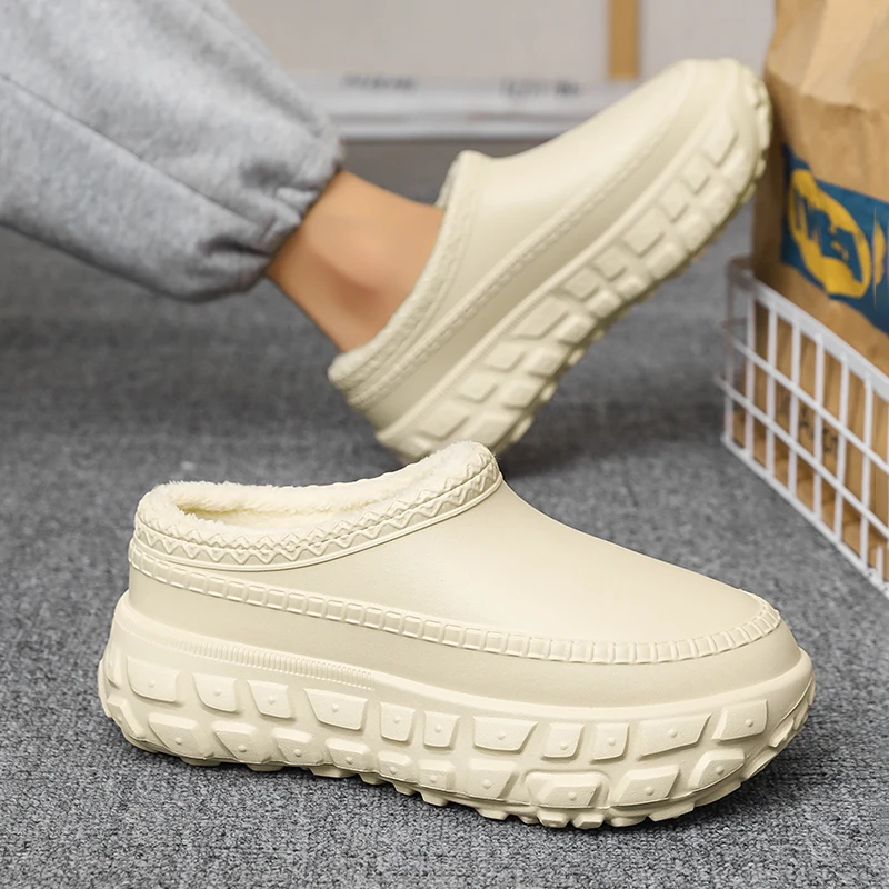 

Winter New Cotton Shoes Women Wear Waterproof Non-slip Plus Cashmere Cotton Shoes Couple Home Bag with Cotton Slippers