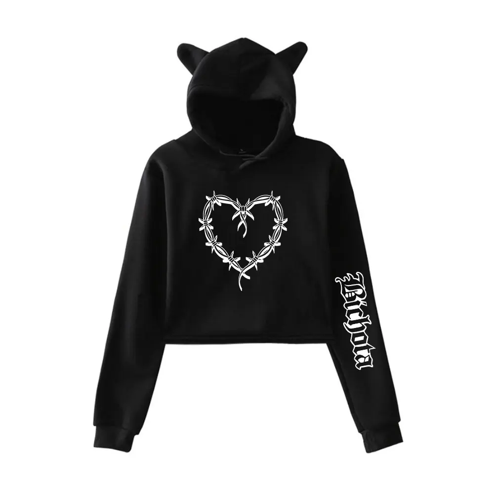 2024 Novelty Hot Sale Karol G Bichota logo Pullover Hoodie Merch Hoodies Sweatshirts for Girls Cat Ear Crop Top Hoodie Youth