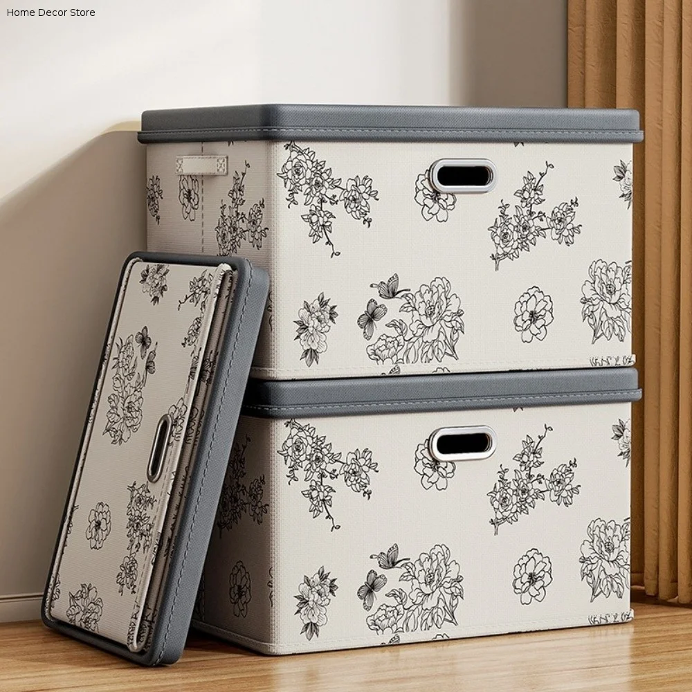 Oxford Fabric Peony Pattern Storage Box Large Capacity Folding Clothes Quilts Storage Box Space Saving Dust-proof