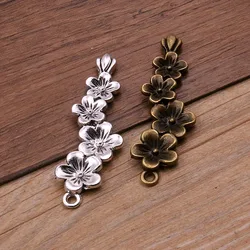 6PCS 15*52mm Metal Alloy 2 Color 3D Branches 4 Flower Charms Plant Pendants For DIY Necklace Bracelet Jewelry Making Findings