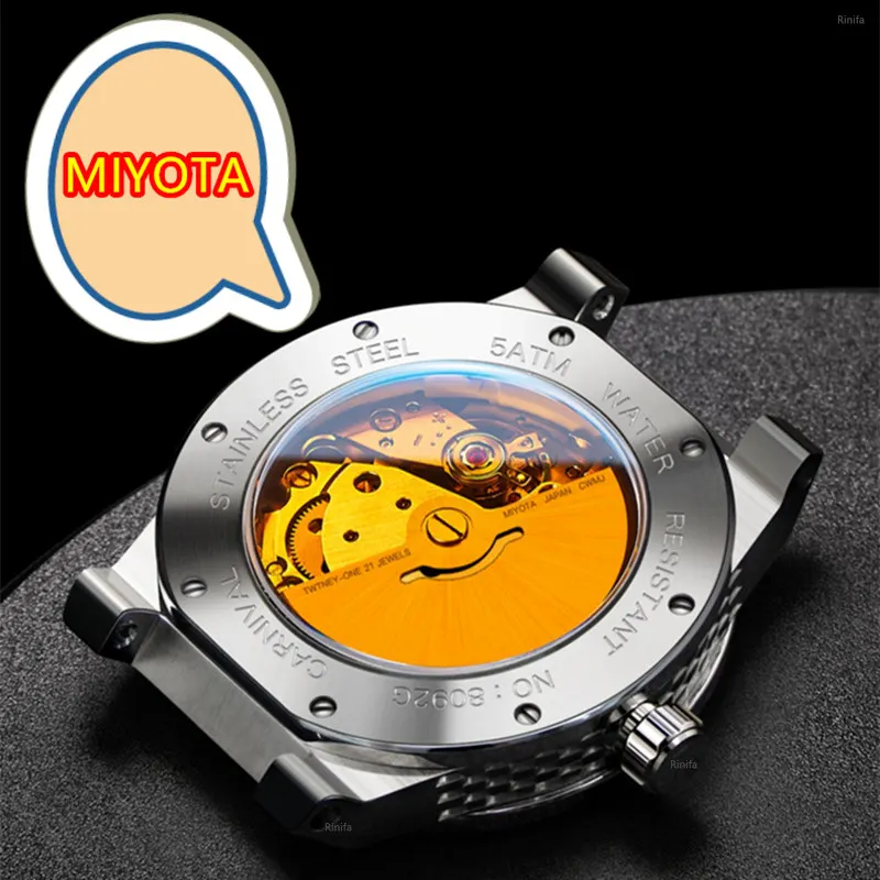 MIYOTA Automatic CARNIVAL Mechanical Fashion Watch For Men Brand Luxury Wrist Watch Waterproof Reloj Hombre Sapphire Clock Saati