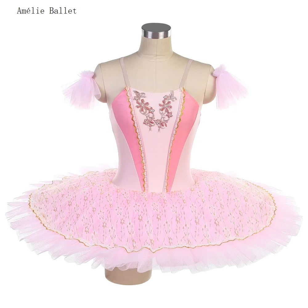 

BLL009 Pink Spandex Classical Ballet Dance Tutu Pre-Professional Pancake Tutu Dress Child & Adult Ballet Stage Performance Tutu