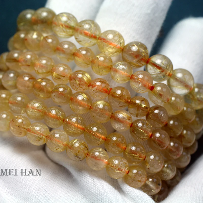 Meihan Natural AA Gold Rutilated Quartz Smooth Round Loose Stone Beads For Jewelry Making Design Arcane Birthstone gift