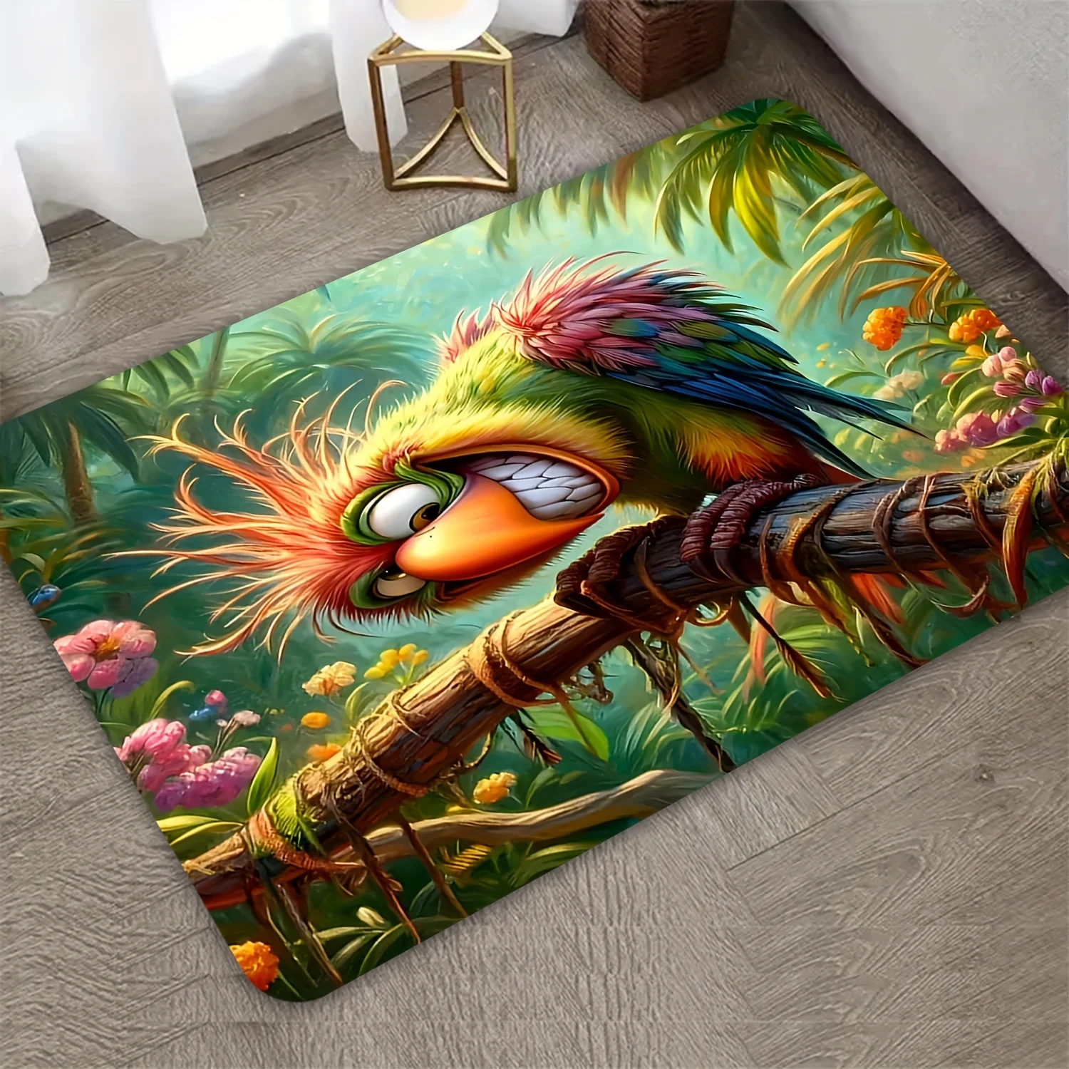 Whimsical Tropical Bird Doormat Welcome Mat Jungle Parrot Entrance Rug for Home Decor Entryway Style Design