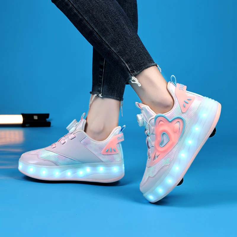 أحذية عصرية مريحة ذات 4 عجلات قابلة للسحب تلقائيًا: أحذية رياضية للفتيات، زلاجات دوارة غير مرئية للأطفال والكبار والأولاد