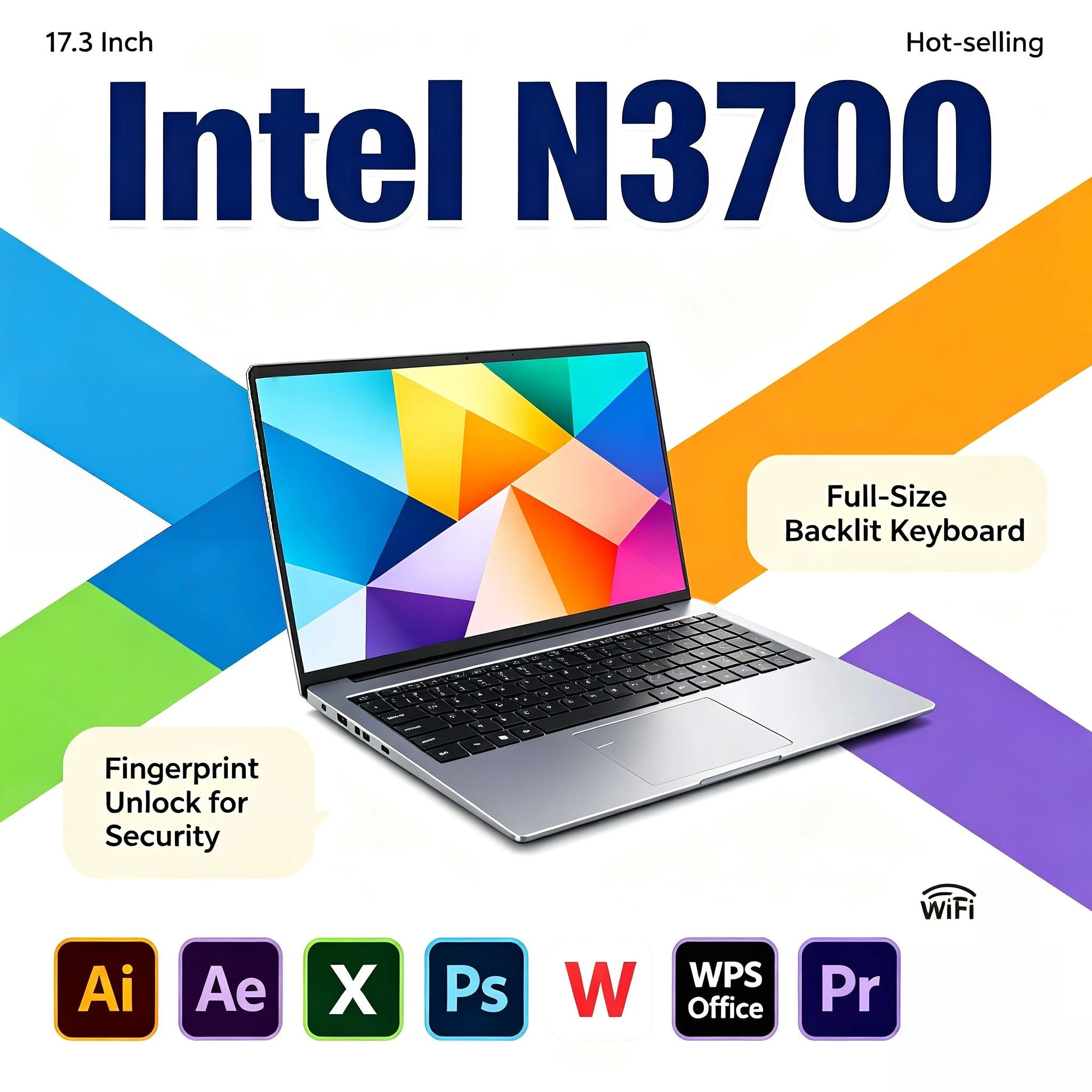 17.3 Inch Intel N3700 Laptop 32GB RAM 2TB SSD Fingerprint Unlock Full HD Gaming Work Notebook High Performance Max