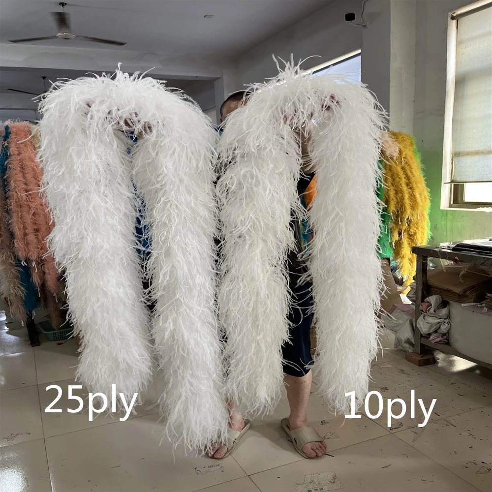 

10 15 20 25 30Ply Super Thick Boa Natural Ostrich feather tops Trimming for Crafts Costume Clothing Sewing plume Shawl 2Meters