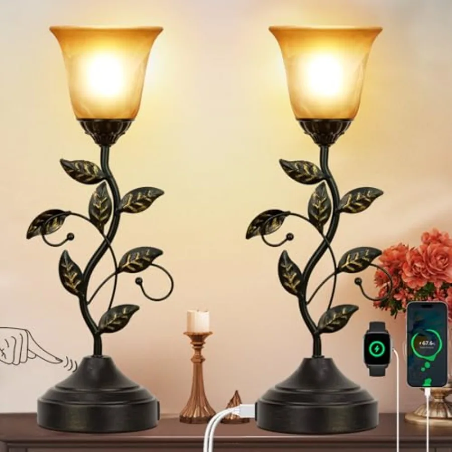 

Bedside Lamps Set of 2 19.5 Inch Retro Style Table Lamp for Bedroom Touch Control 3-Way Dimmable Lamps for Night Stands USB and