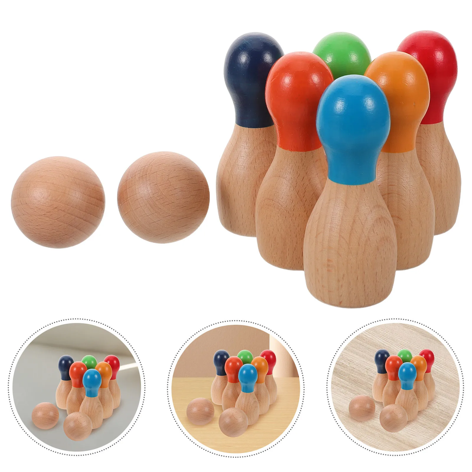 

1Set Wooden Rainbow Bowling Set for Kids - Mini Size Indoor Outdoor Game - Enhances Motor Skills and Hand Eye Coordination -