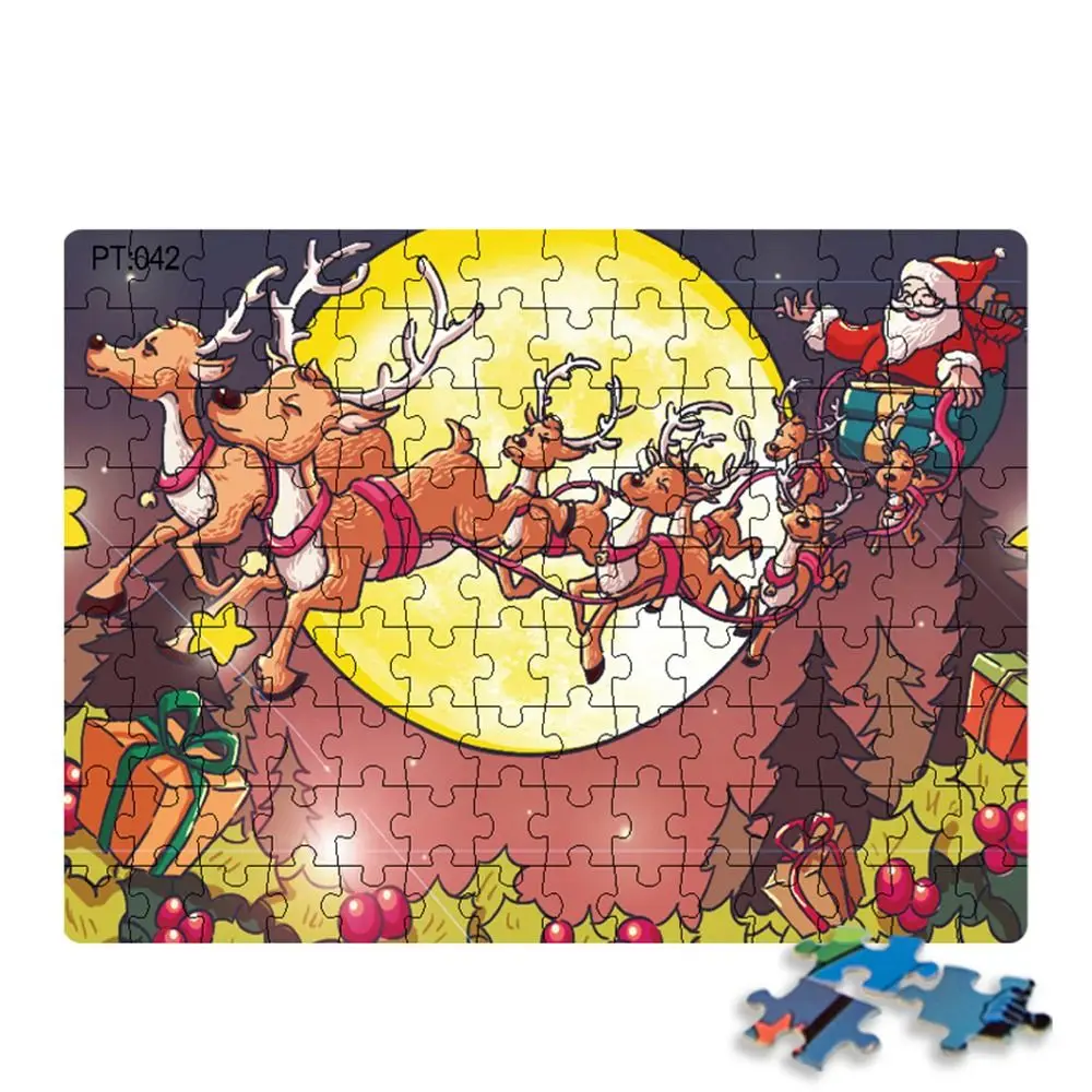Puzzle de noël intellectuel et bénéfique, 126 pièces, éducatif précoce, Montessori, jouets en papier pour bébé