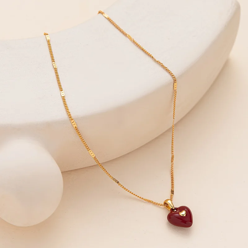 Rylin Peach Heart Design Gold Plated Girl Necklace Red, Green, Black Color Optional Women's Gift
